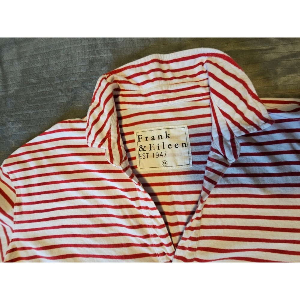 Frank & Eileen Shirt Lab Red White Striped Cotton V-Neck Top XL